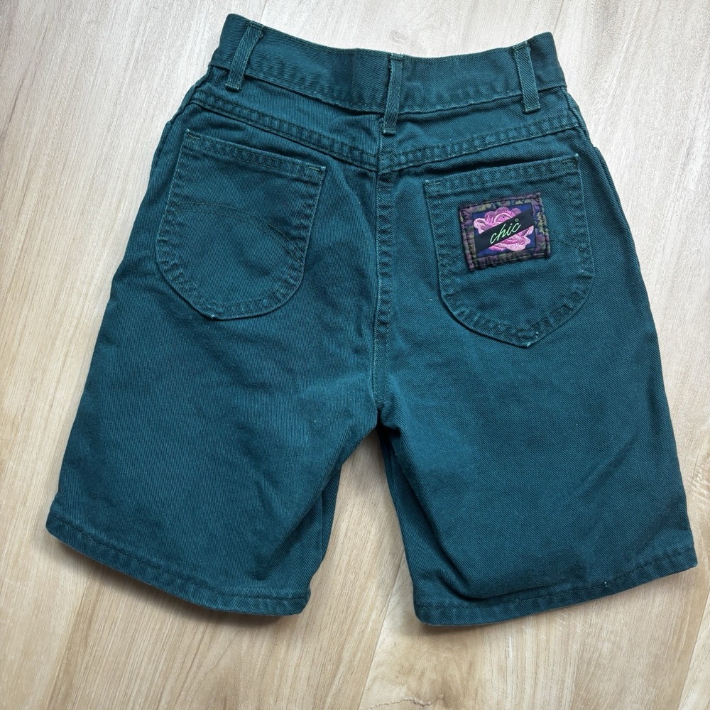 Chic Kids Green Denim Shorts Girls Size 10 90s VTG Bermuda